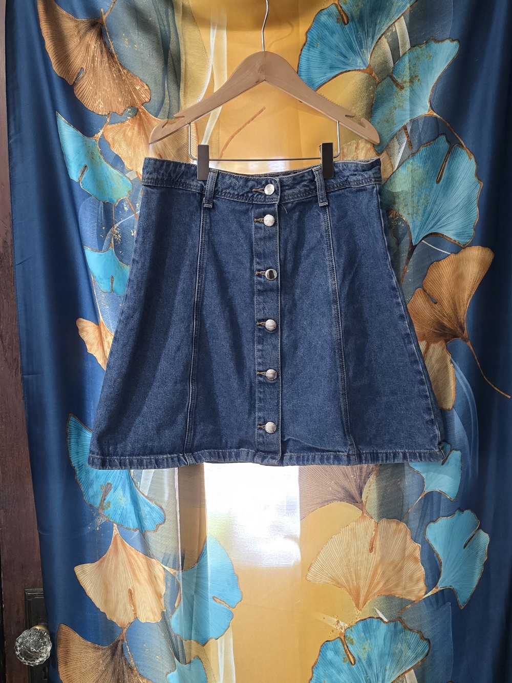 Divided Dark Blue Button-Front Denim Skater Skirt